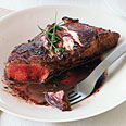 New York Steaks with Boursin and Merlot Sauce