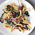 Penne with Radicchio, Spinach, and Bacon
